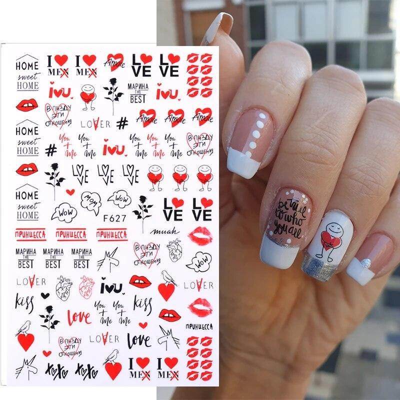 Colorful Love Nail Art Stickers Adhesive Purple Red Heart Sticker Decals TS811 - Nail MAD