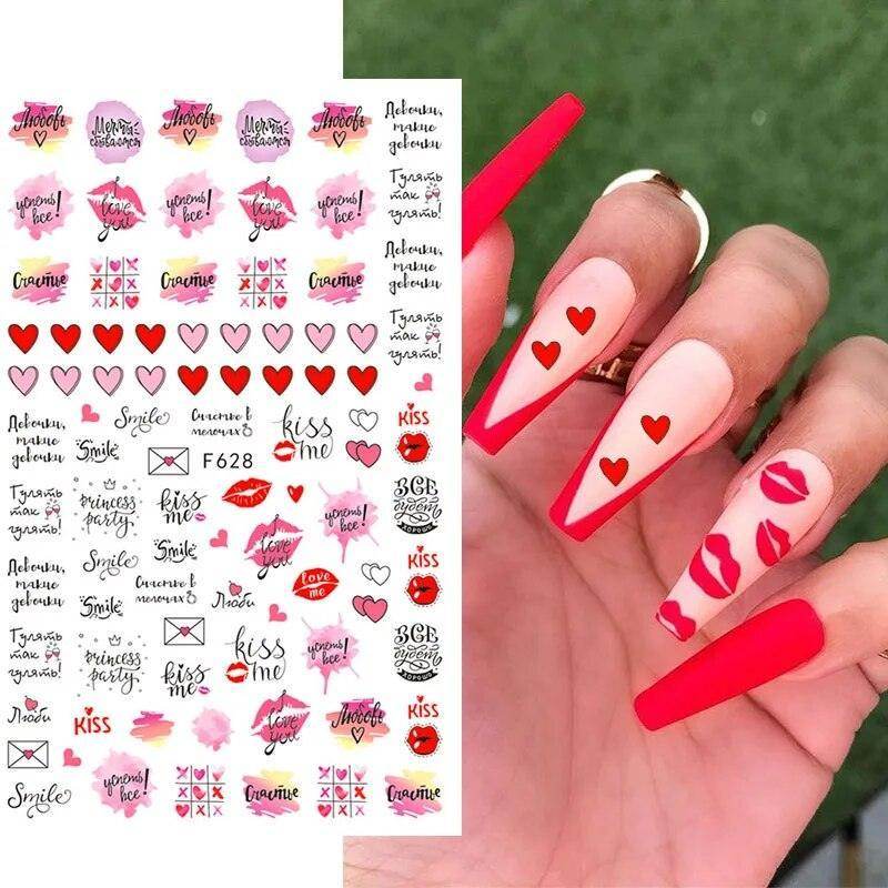 Colorful Love Nail Art Stickers Adhesive Purple Red Heart Sticker Decals TS811 - Nail MAD