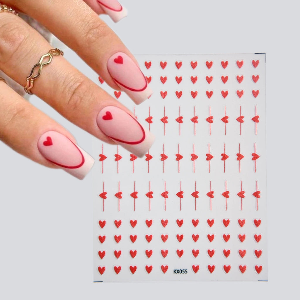 Colorful Love Nail Art Stickers Adhesive Purple Red Love Heart Sticker Decals For Valentine's Day KX055