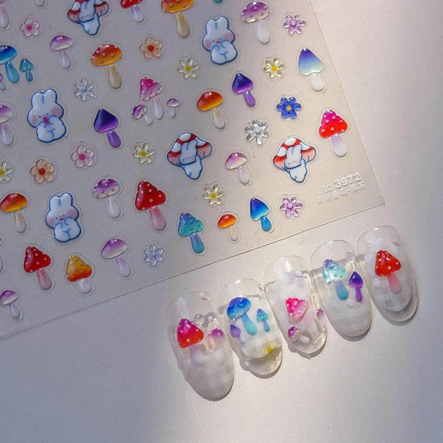 Colorful Mushroom Nail Art Stickers Fantasy Forest Adhesive Jelly Sticker Decals to3972