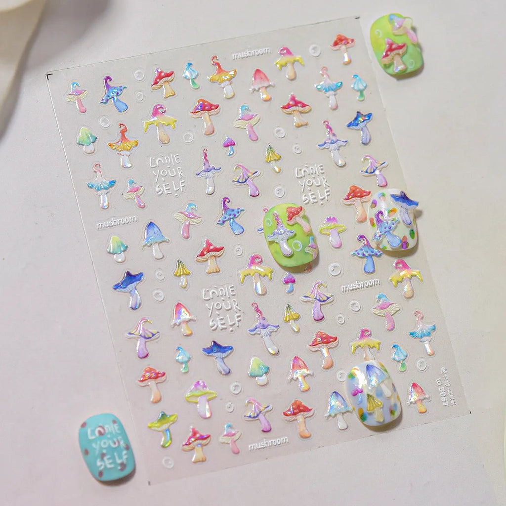 Colorful Mushroom Nail Art Stickers Fantasy Forest Adhesive Jelly Sticker Decals to3972