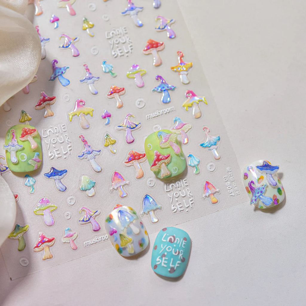 Colorful Mushroom Nail Art Stickers Fantasy Forest Adhesive Jelly Sticker Decals to3972