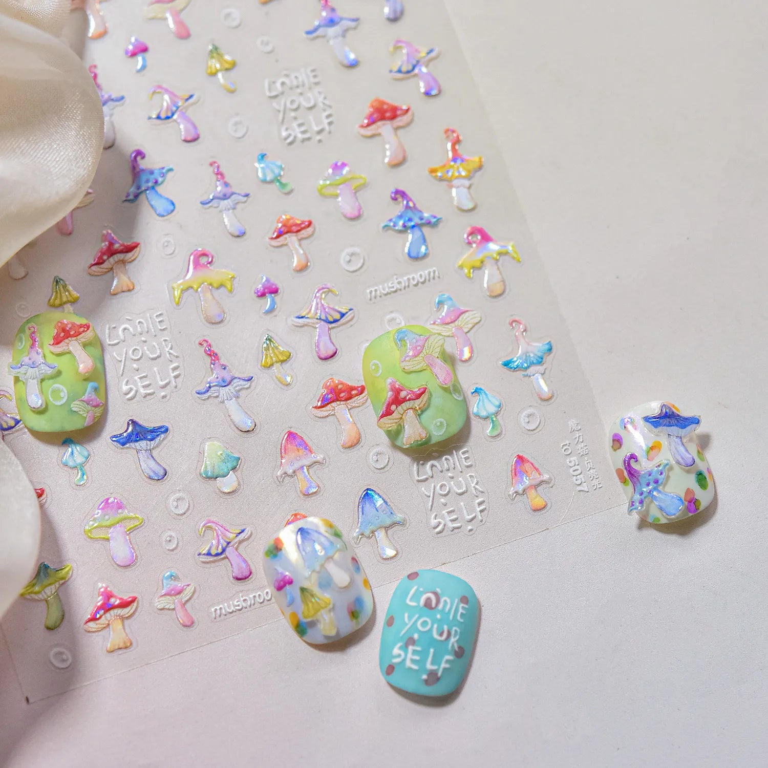 Colorful Mushroom Nail Art Stickers Fantasy Forest Adhesive Jelly Sticker Decals to3972