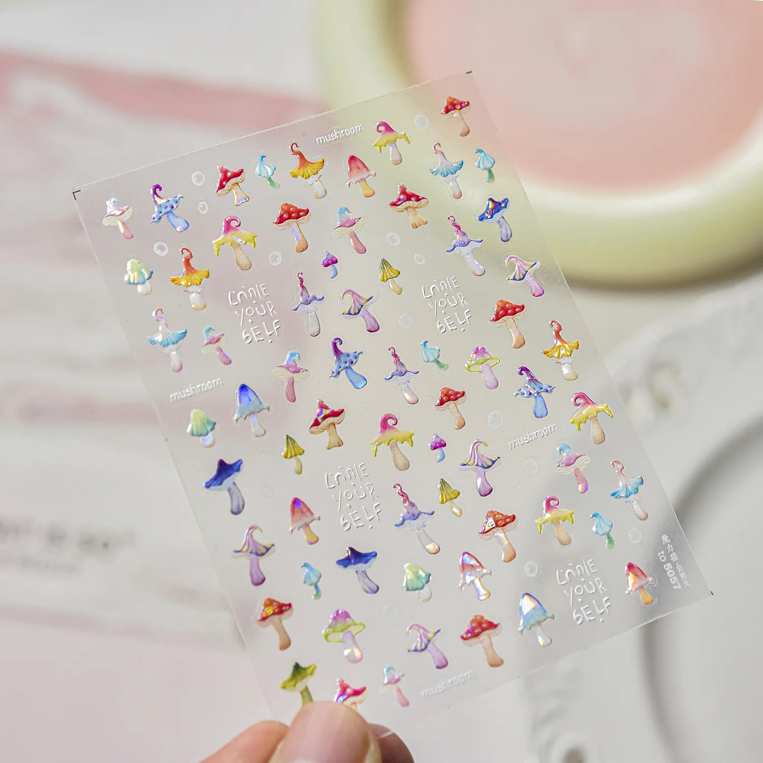 Colorful Mushroom Nail Art Stickers Fantasy Forest Adhesive Jelly Sticker Decals to3972