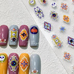 Colorful Nail Art Stickers Adhesive Sliders Bohemia Pattern Embossed Sticker Decals 