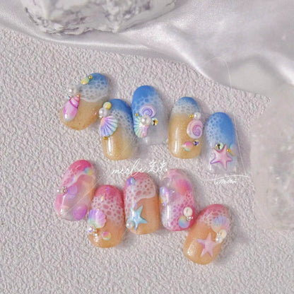 Colorful Shell Nail Art Stickers Adhesive Sea Conch Embossed Sticker Decals 