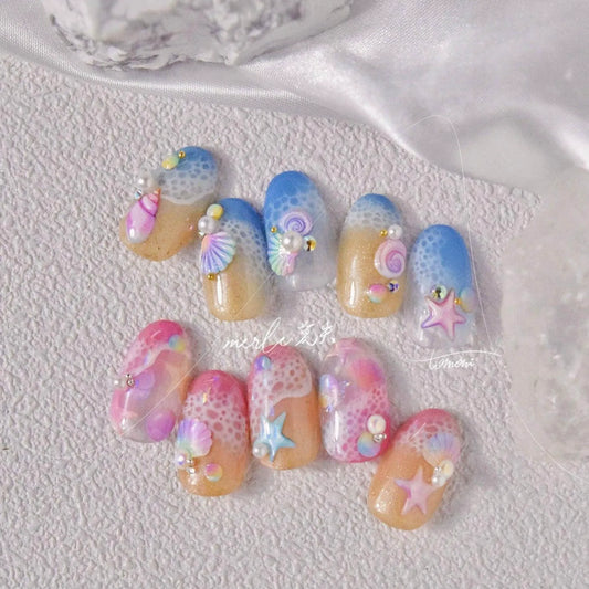 Colorful Shell Nail Art Stickers Adhesive Sea Conch Embossed Sticker Decals 
