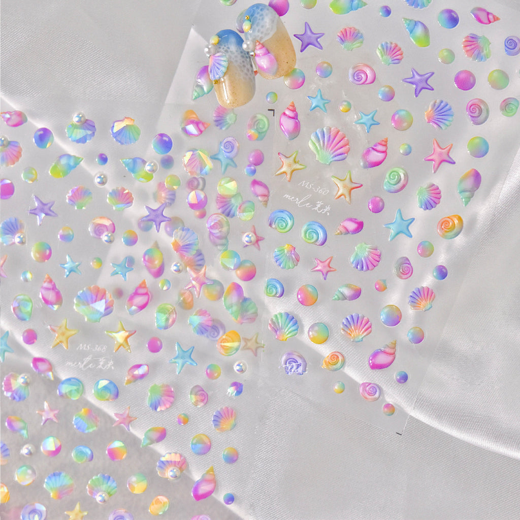 Colorful Shell Nail Art Stickers Adhesive Sea Conch Embossed Sticker Decals
