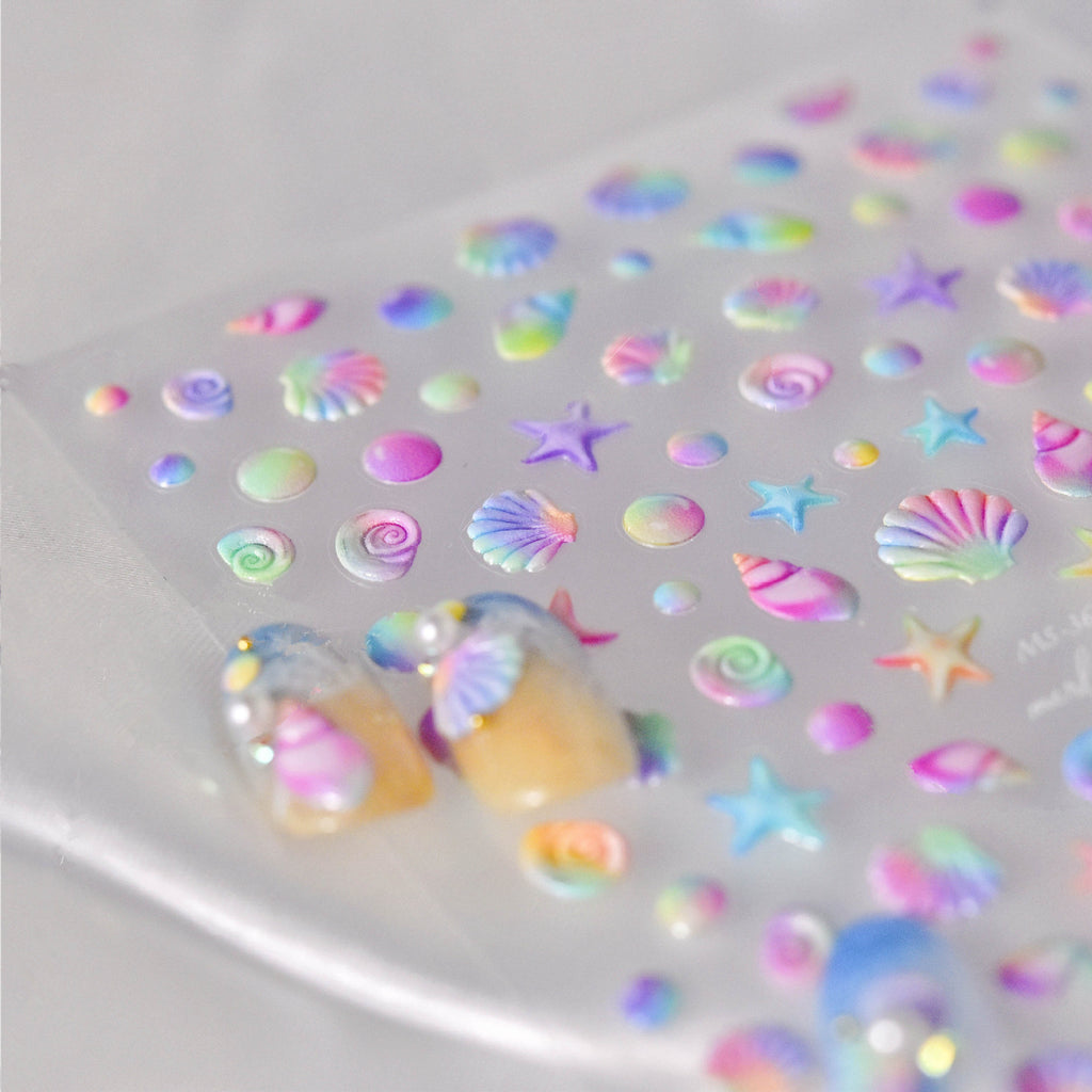 Colorful Shell Nail Art Stickers Adhesive Sea Conch Embossed Sticker Decals