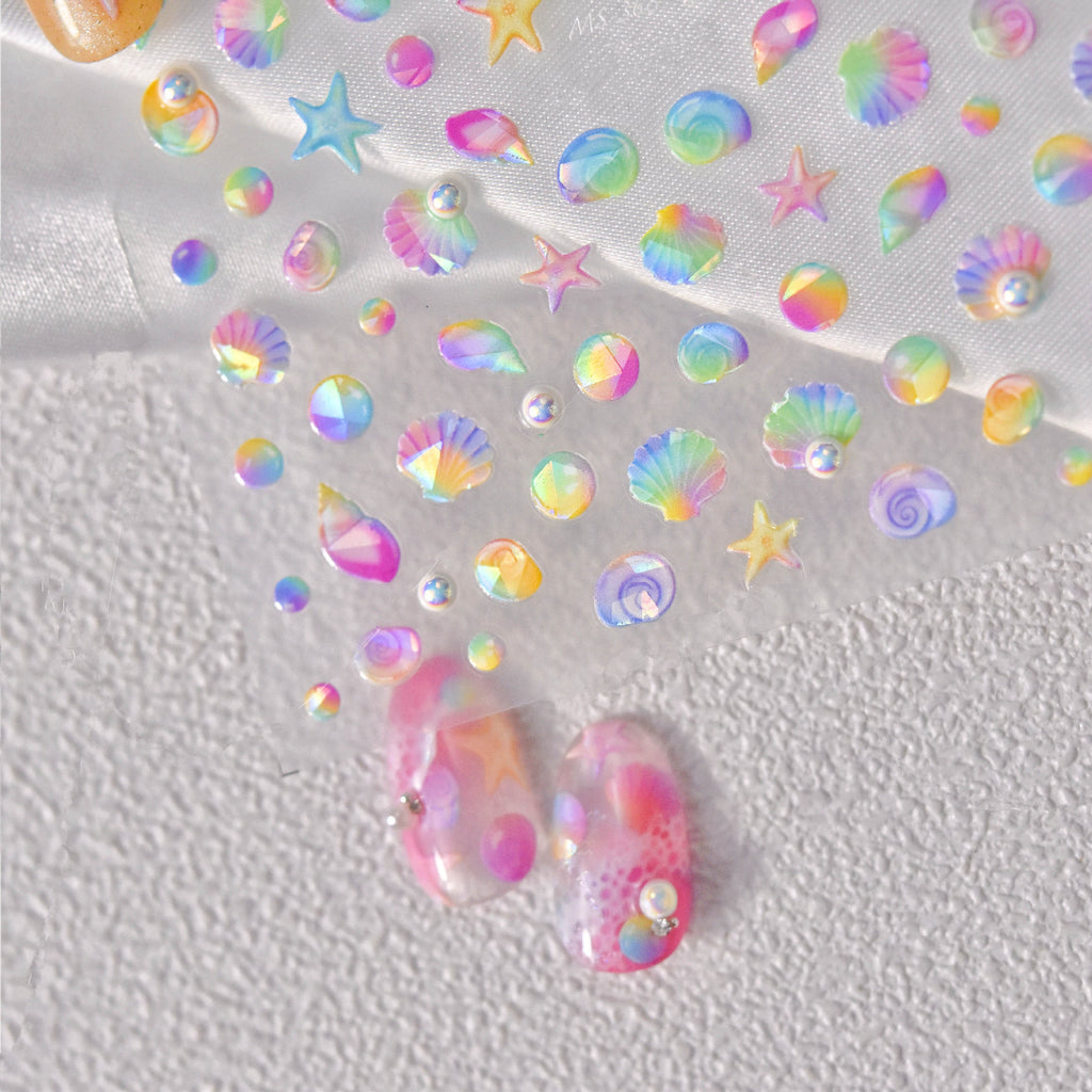 Colorful Shell Nail Art Stickers Adhesive Sea Conch Embossed Sticker Decals
