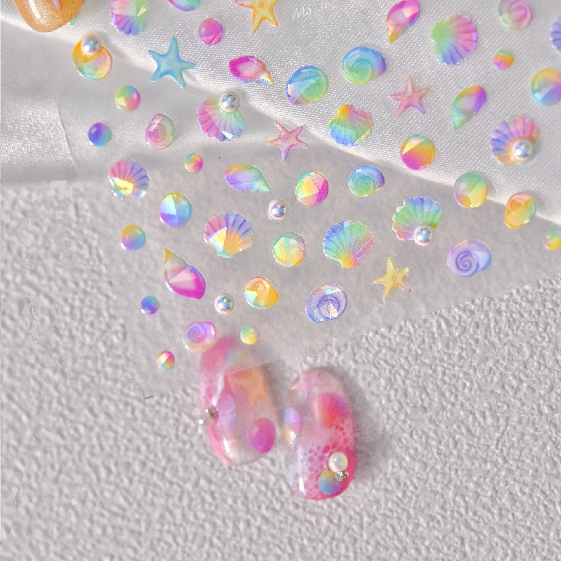 Colorful Shell Nail Art Stickers Adhesive Sea Conch Embossed Sticker Decals