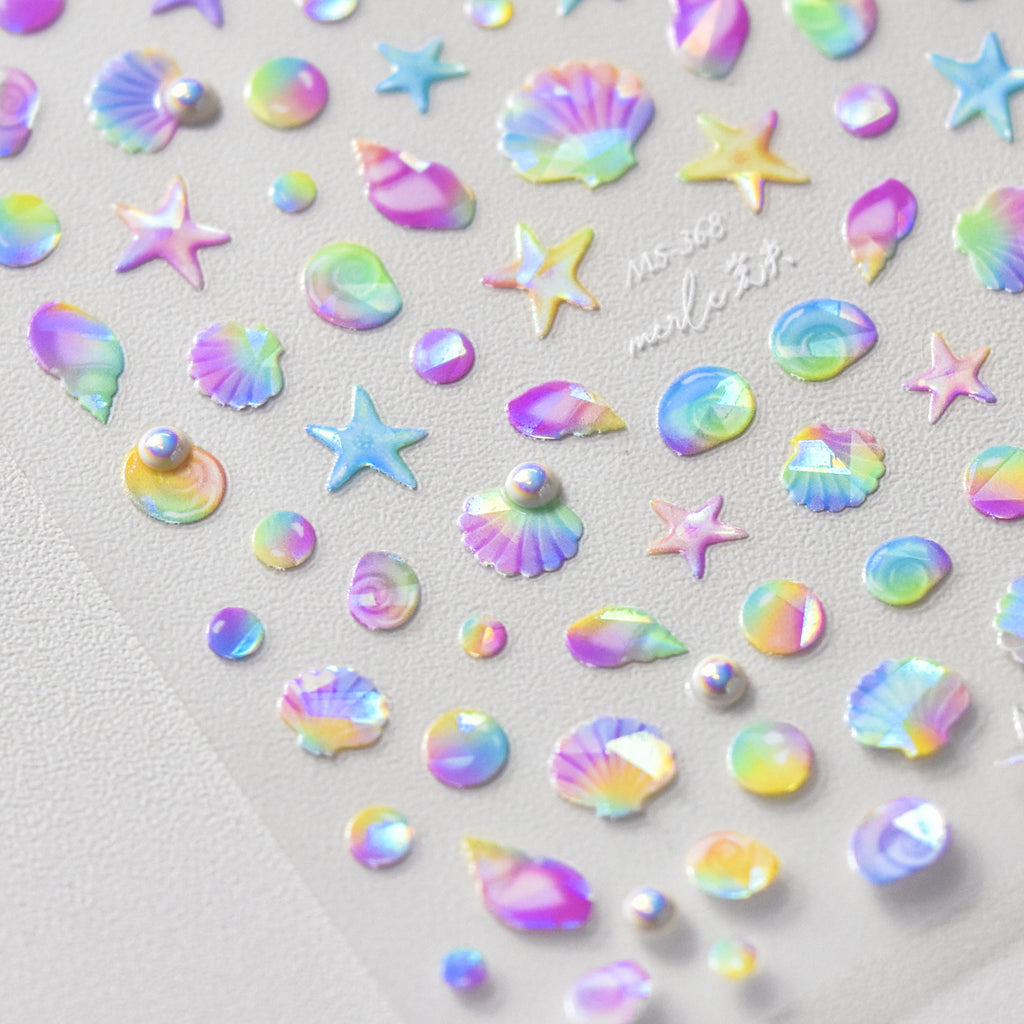 Colorful Shell Nail Art Stickers Adhesive Sea Conch Embossed Sticker Decals