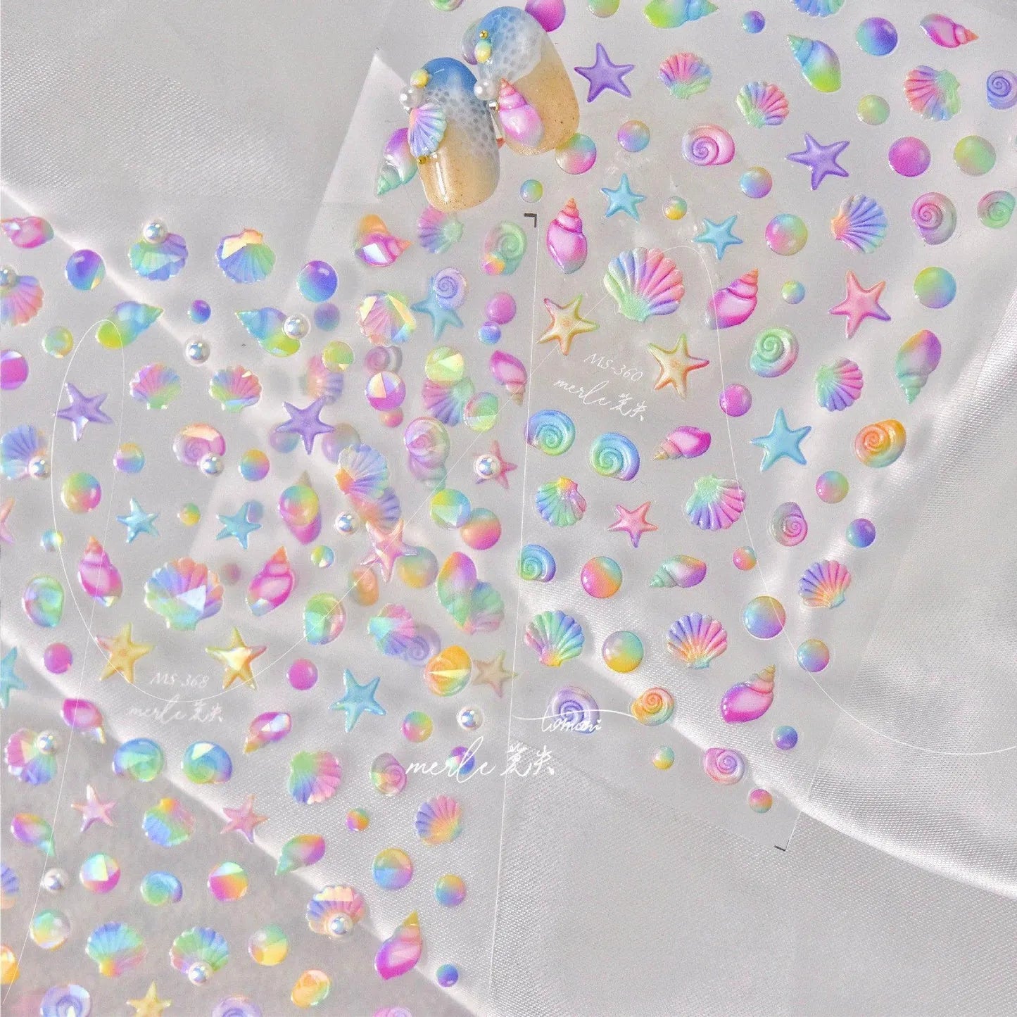Colorful Shell Nail Art Stickers Adhesive Sea Conch Embossed Sticker Decals 