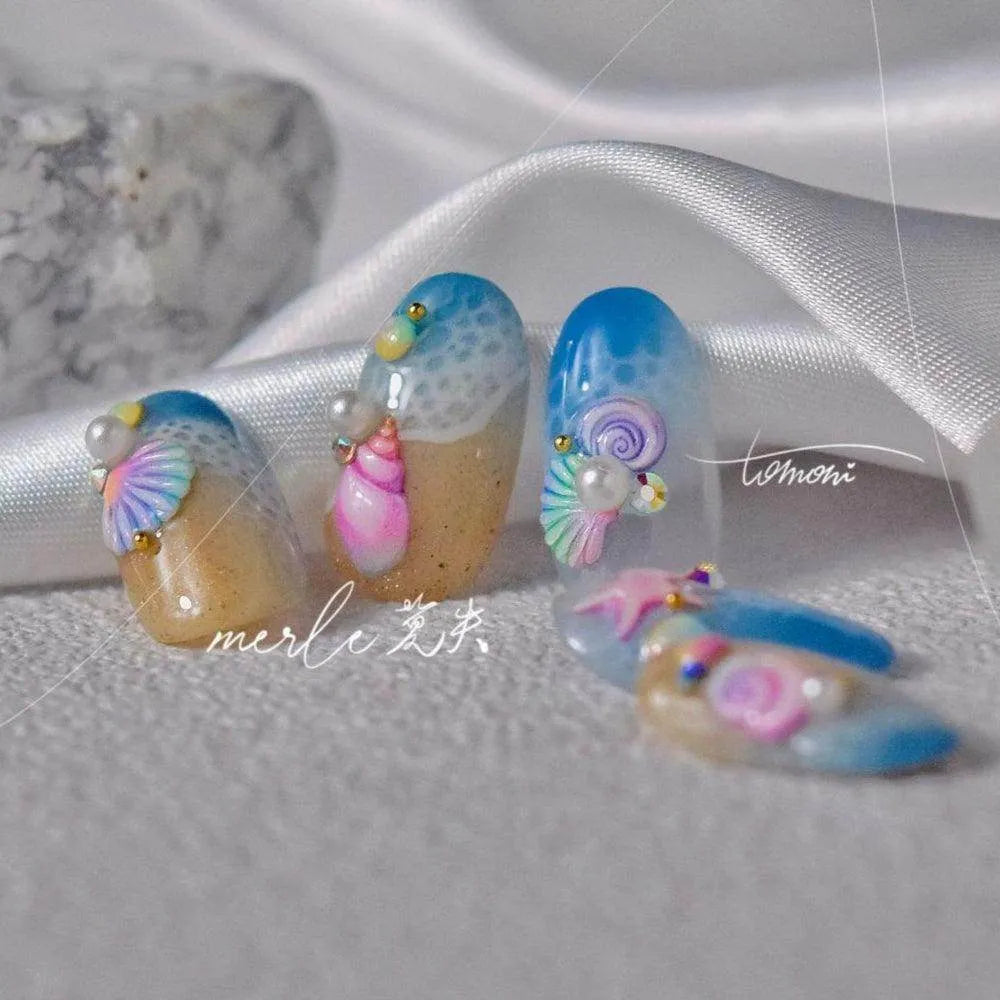 Colorful Shell Nail Art Stickers Adhesive Sea Conch Embossed Sticker Decals 