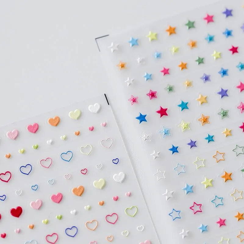 Colorful Stars Love Heart Nail Art Stickers Embossed Adhesive Sticker Decals 