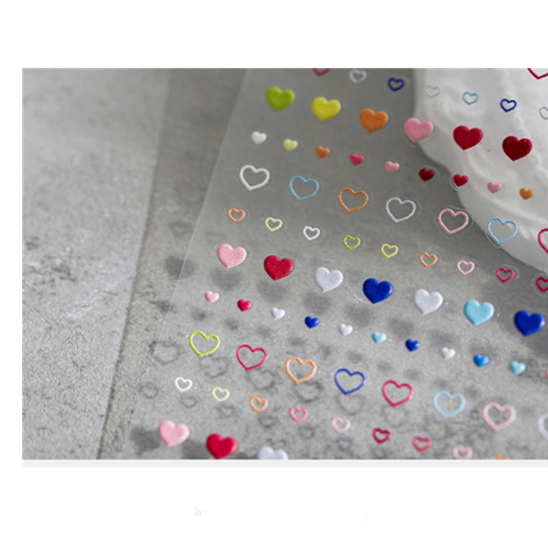 Colorful Stars Love Heart Nail Art Stickers Embossed Adhesive Sticker Decals 