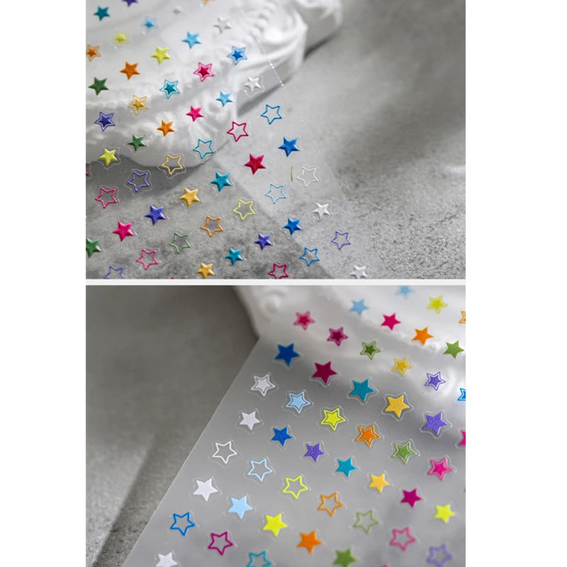 Colorful Stars Love Heart Nail Art Stickers Embossed Adhesive Sticker Decals 