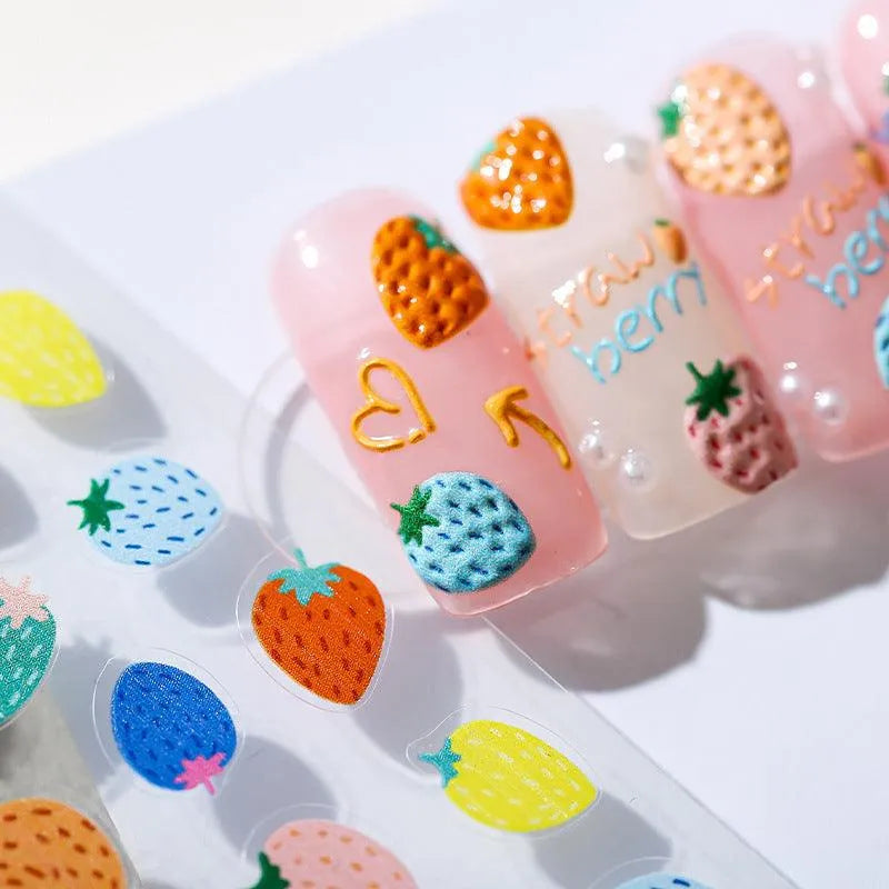 Colorful Strawberry Nail Art Stickers Fruit Adhesive Slider Sticker Decals TS1533