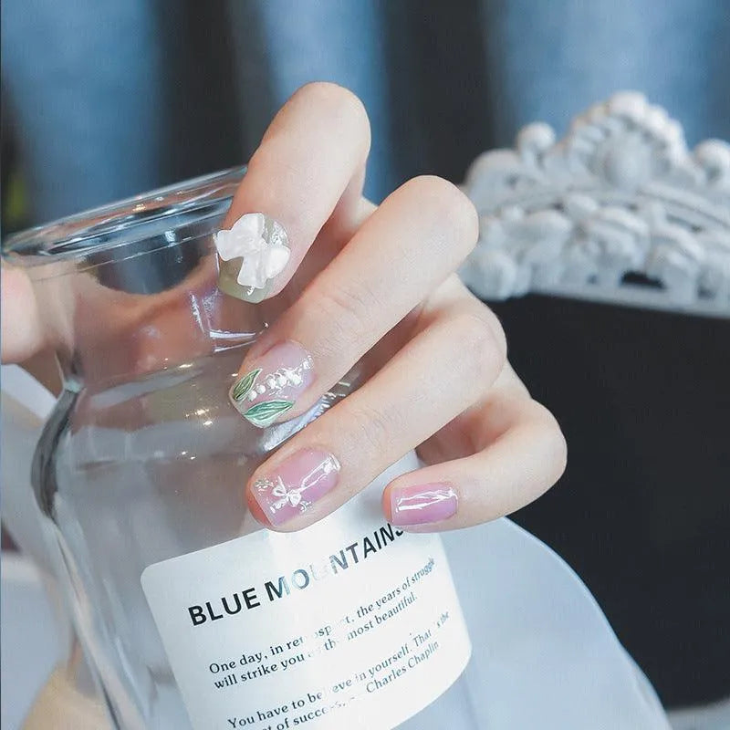 Convallaria Majalis Flower Nail Art Stickers Adhesive Slider Floral Leaf Sticker Decals 