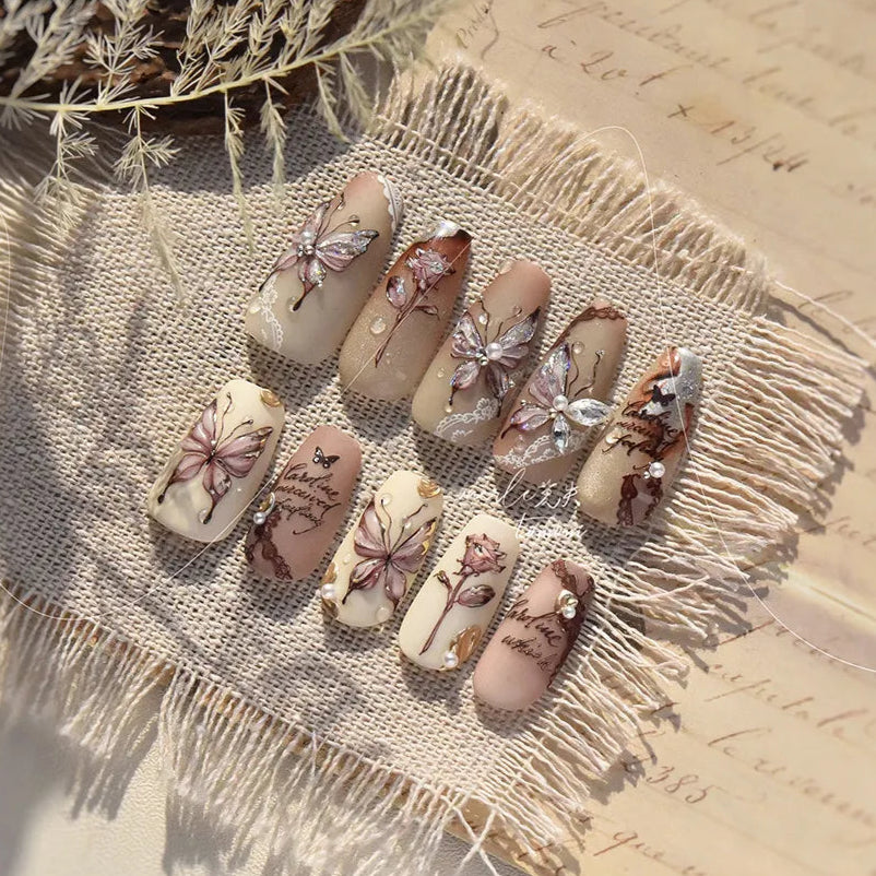 Coquette Aesthetic 5D Butterfly & Rose Nail Stickers - Holographic Script Decals