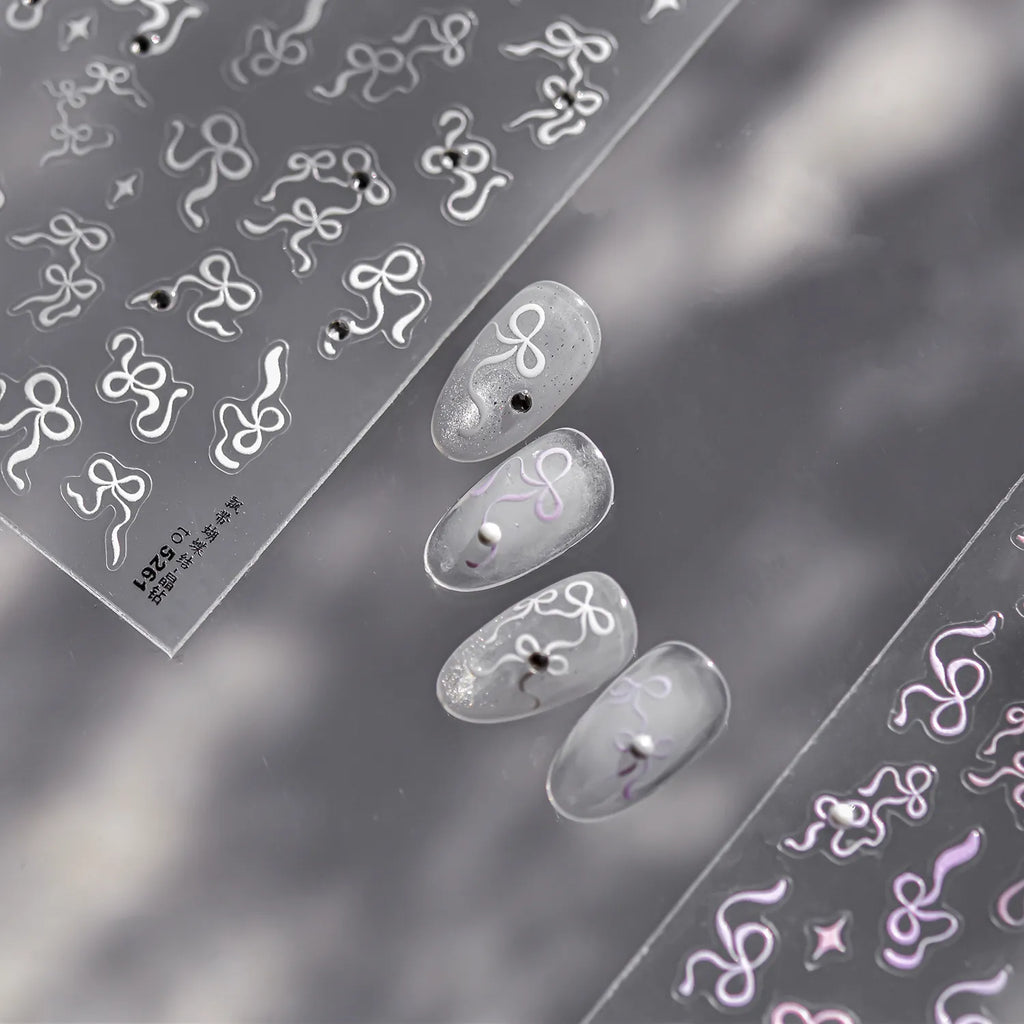 Coquette Bow Ribbon Nail Stickers | 3D Embossed Aesthetic Nail Art Decals 5261