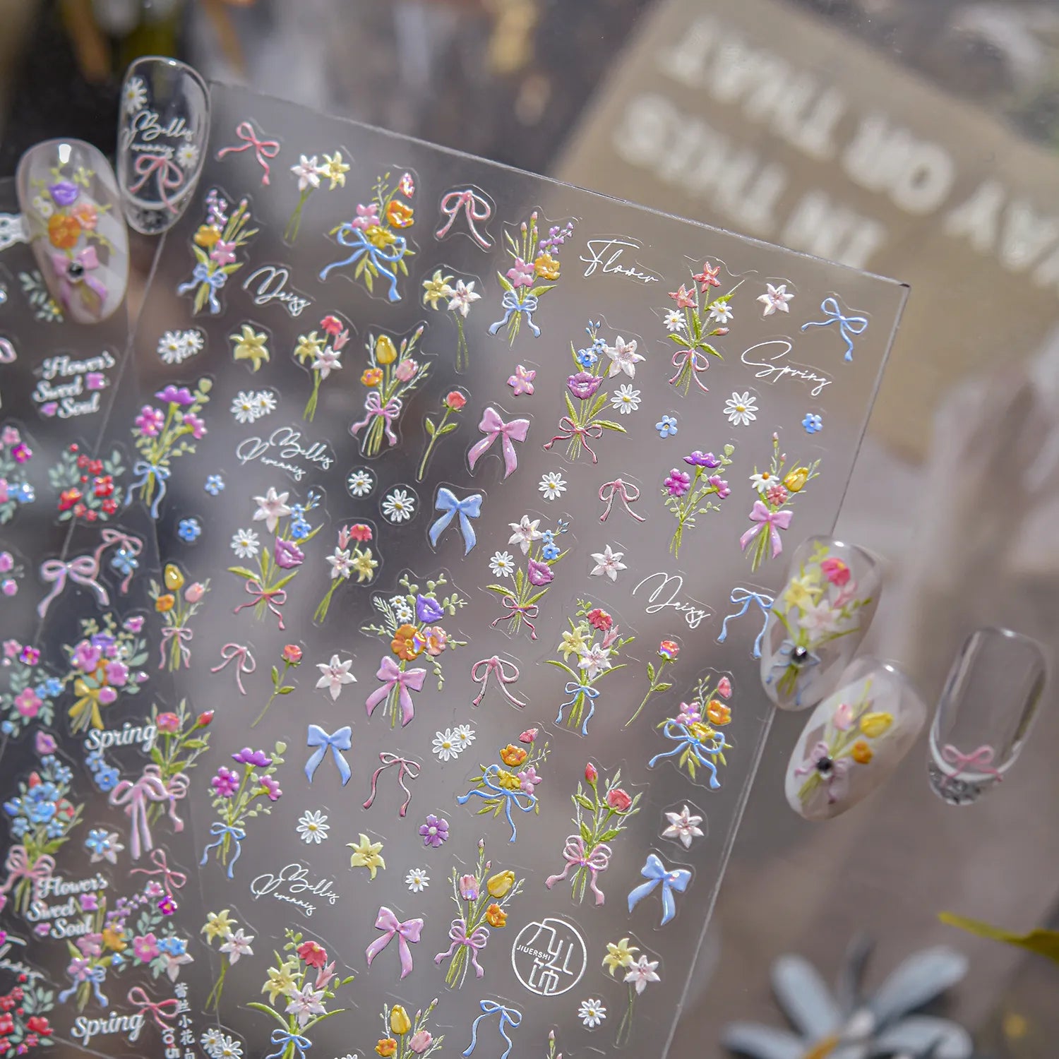 Coquette Bows & Floral Bouquet 3D Nail Art Stickers Decals