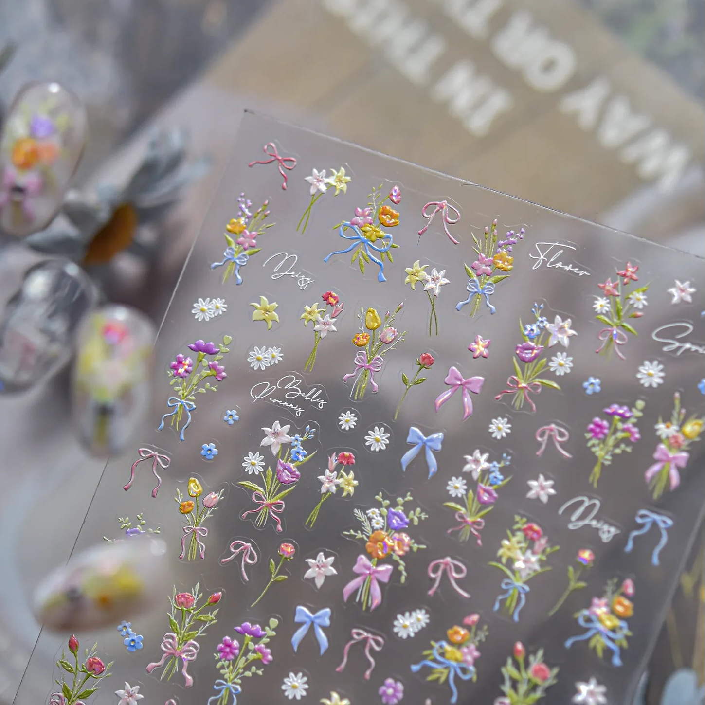 Coquette Bows & Floral Bouquet 3D Nail Art Stickers Decals