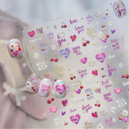 Coquette Cherry & Love Heart 3D Nail Stickers 5538