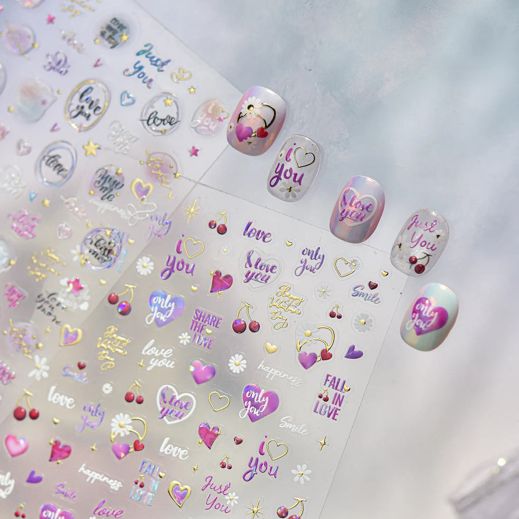 Coquette Cherry & Love Heart 3D Nail Stickers 5538