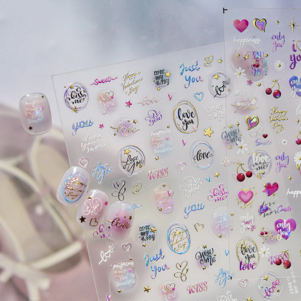 Coquette Cherry & Love Heart 3D Nail Stickers 5538