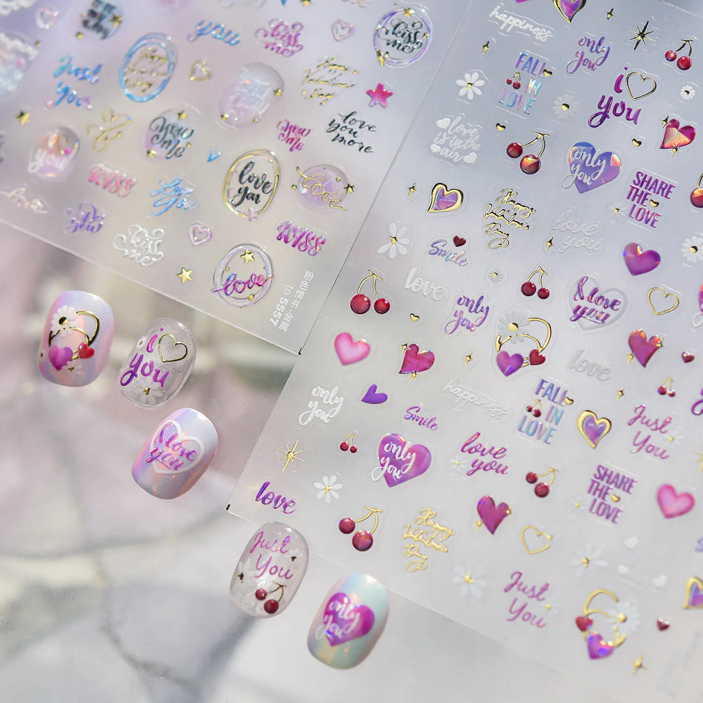 Coquette Cherry & Love Heart 3D Nail Stickers 5538