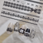 Coquette Lace Bow Nail Stickers - Elegant Black & White Decals 1077