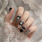 Coquette Lace Bow Nail Stickers - Elegant Black & White Decals 1077