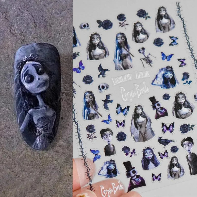 Corpse Bride Nail Art Stickers Halloween Adhesive 3D Sticker Decals TS288