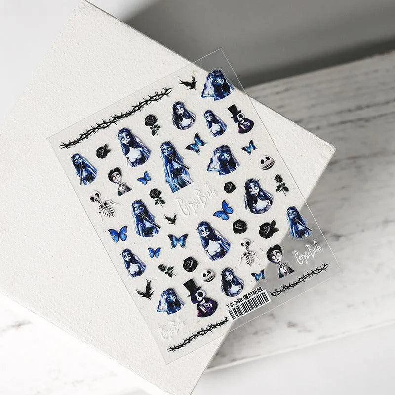 Corpse Bride Nail Art Stickers Halloween Adhesive 3D Sticker Decals TS288