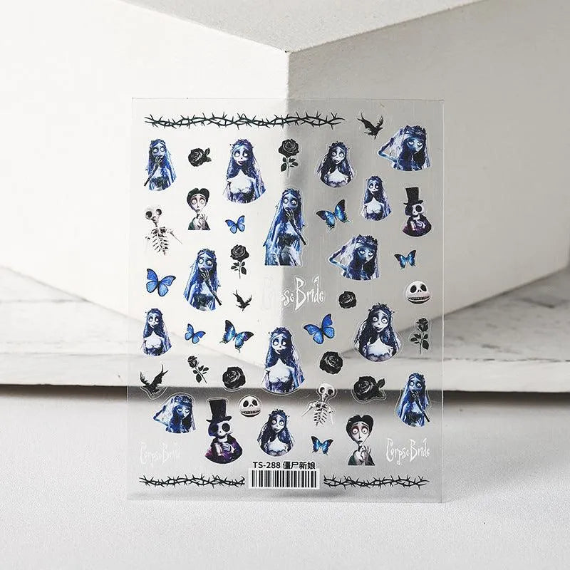 Corpse Bride Nail Art Stickers Halloween Adhesive 3D Sticker Decals TS288