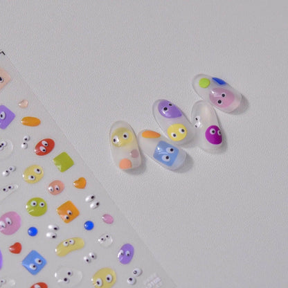 Cow Print Nail Art Stickers Adhesive Embossed Cute Bear Bunny Flower Sticker Decals to3106