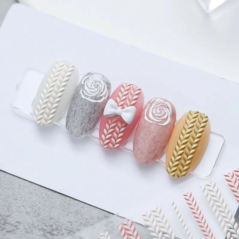 Cozy Knit Nail Art Stickers 3D Sweater Design Sticker Decals TS1125