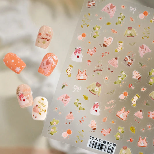 Cozy Winter Nail Stickers | Cute Sweater & Sock Decals for DIY TS4176