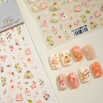 Cozy Winter Nail Stickers | Cute Sweater & Sock Decals for DIY TS4176