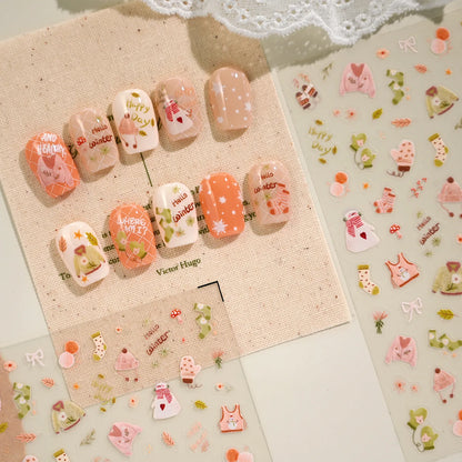 Cozy Winter Nail Stickers | Cute Sweater & Sock Decals for DIY TS4176