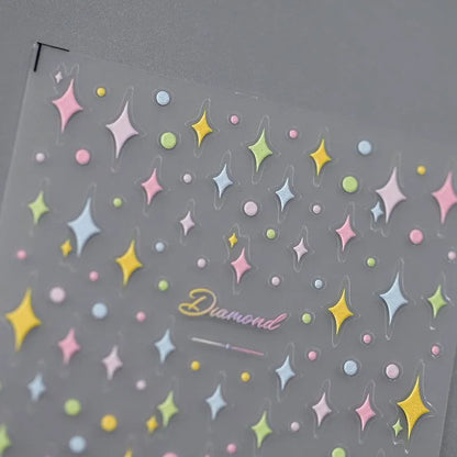 Cross Star Nail Art Stickers Adhesive Sliders Colorful Stars Embossed Sticker Decals 