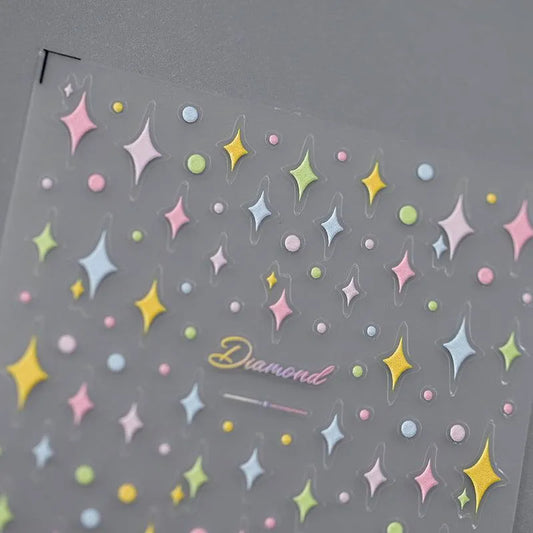 Cross Star Nail Art Stickers Adhesive Sliders Colorful Stars Embossed Sticker Decals 