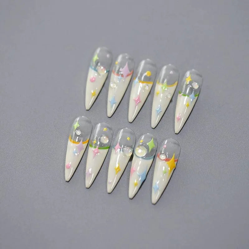 Cross Star Nail Art Stickers Adhesive Sliders Colorful Stars Embossed Sticker Decals 