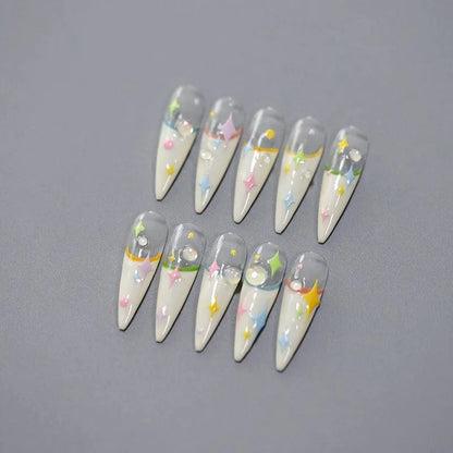 Cross Star Nail Art Stickers Adhesive Sliders Colorful Stars Embossed Sticker Decals 