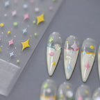 Cross Star Nail Art Stickers Adhesive Sliders Colorful Stars Embossed Sticker Decals 