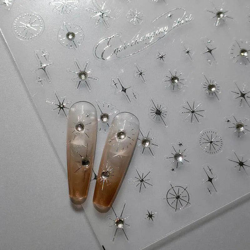 Cross Star Nail Art Stickers Gold Silver Lines With Rhinestone Adhesive Sticker Decals TL055