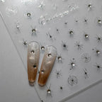 Cross Star Nail Art Stickers Gold Silver Lines With Rhinestone Adhesive Sticker Decals TL055