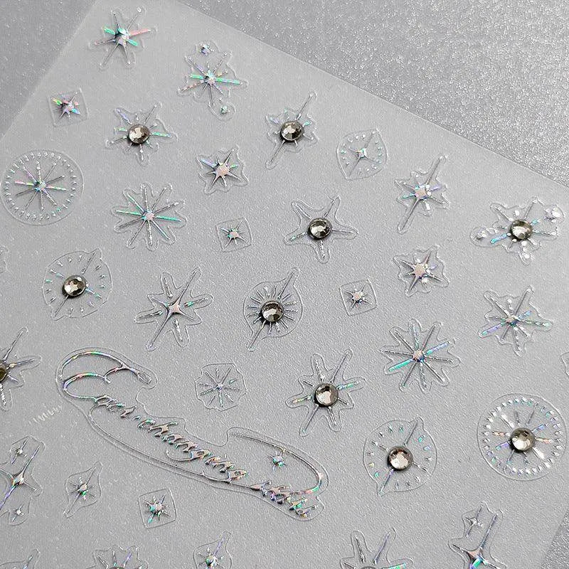 Cross Star Nail Art Stickers Gold Silver Lines With Rhinestone Adhesive Sticker Decals TL055