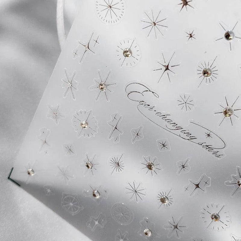 Cross Star Nail Art Stickers Gold Silver Lines With Rhinestone Adhesive Sticker Decals TL055